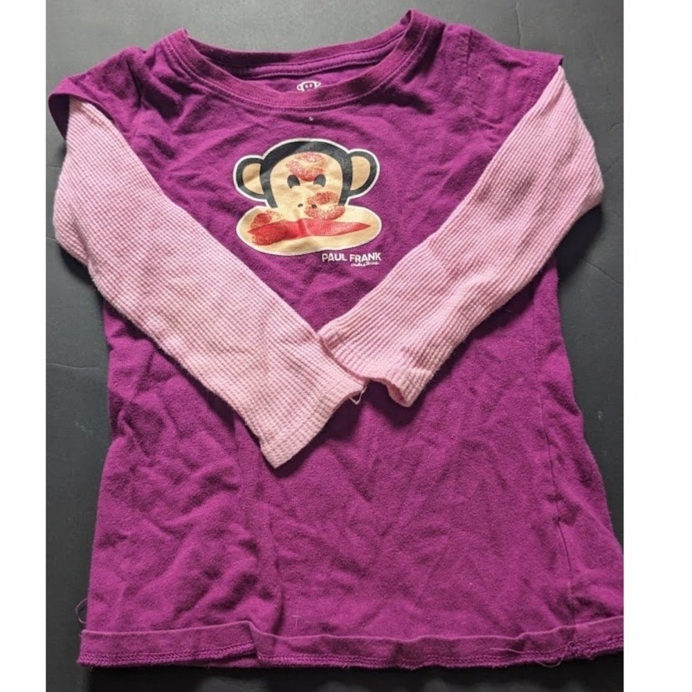 Paul Frank Girls 4T Purple Pink Layered Look Julius Monkey Graphic Tee Thermal
